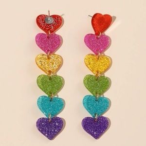 Rainbow Glitter Heart Drop Earrings Pride